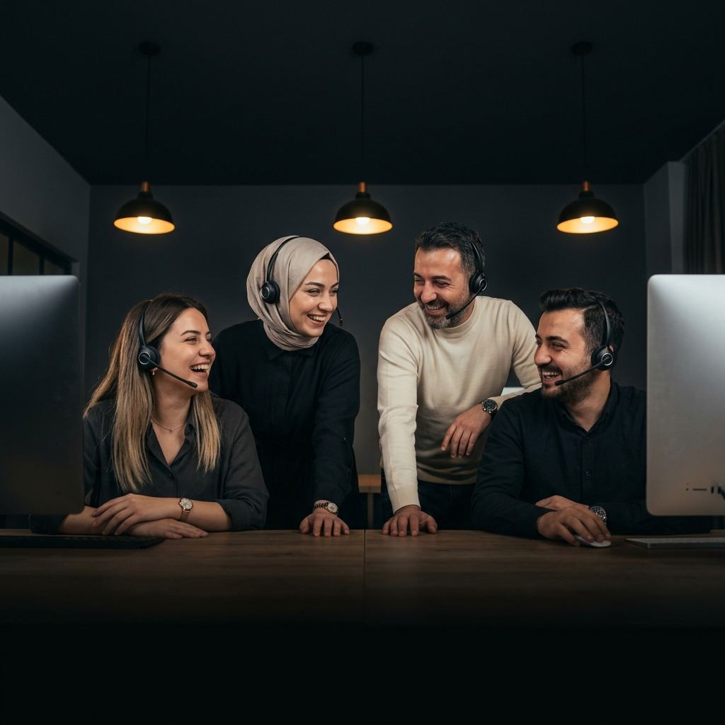 GS Energy çağrı merkezi ekibi ofiste birlikte çalışırken